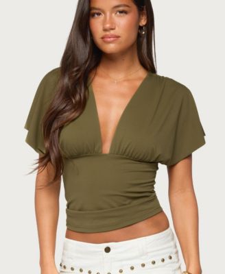 Women's Flutter Plunging V Neck Top