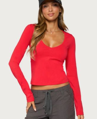 Women's Feva Long-Sleeve V-Neck Crop T-Shirt