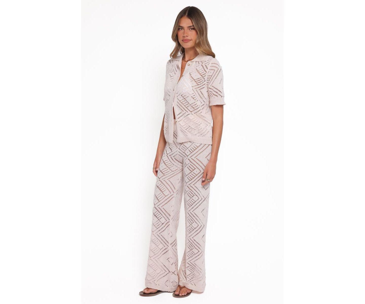 Женский комплект Petal and Pup Briony Collared Button-Down Wide-Leg Top and Pants, 2-Piece Set, цвет: Кремовый — фото 2