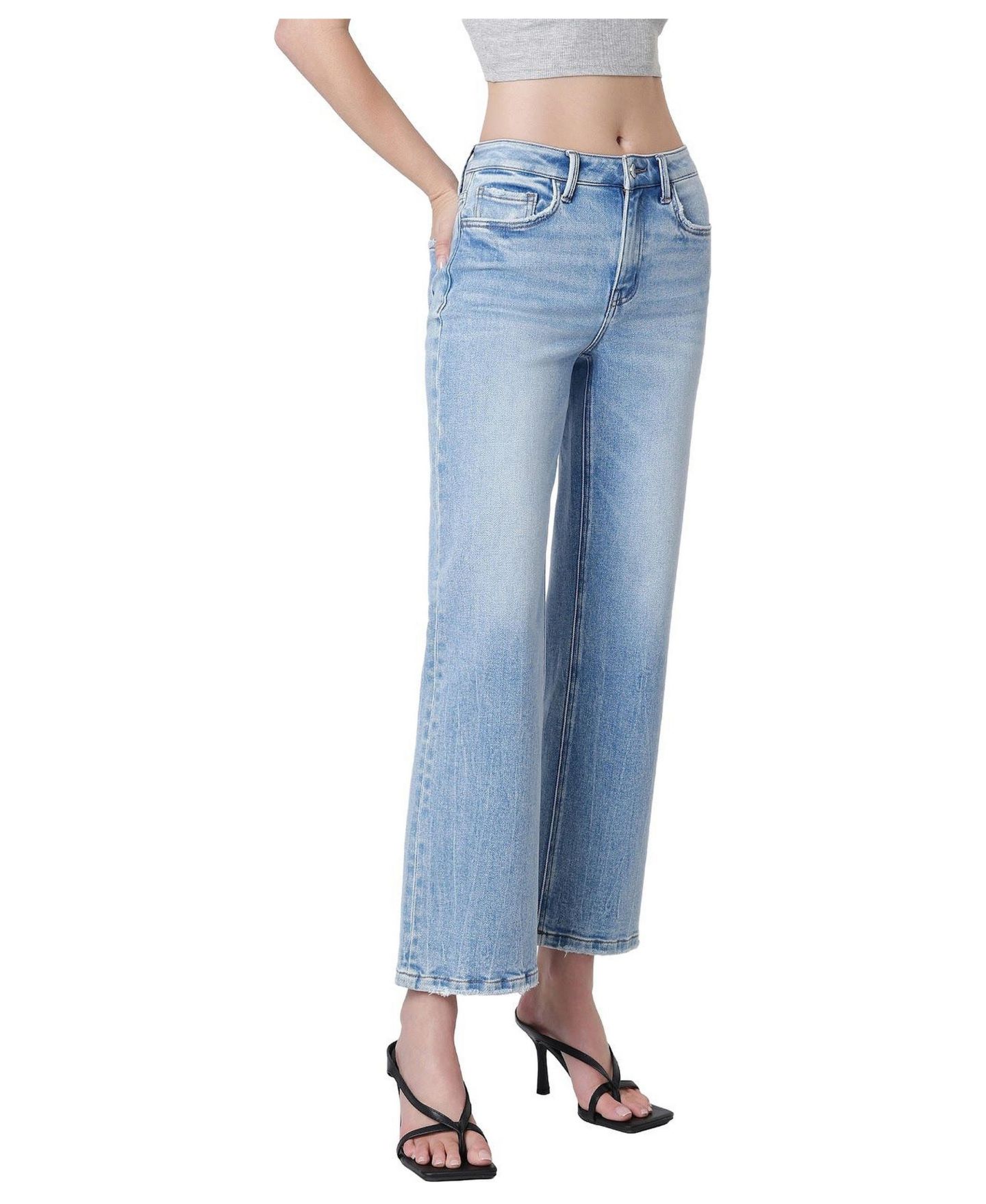Женские джинсы Flying Monkey Little Bitty High Rise Light Wash Wide-Leg, цвет: Пастельный синий — фото 3