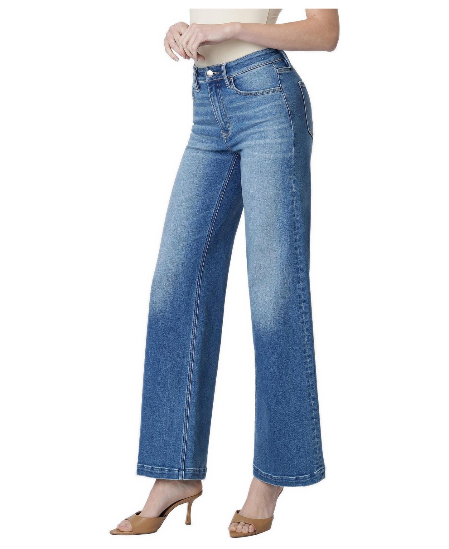 Женские джинсы Flying Monkey Aquarius High-Rise Trouser Fold Crease Wide-Leg, цвет: Средний синий — фото 4