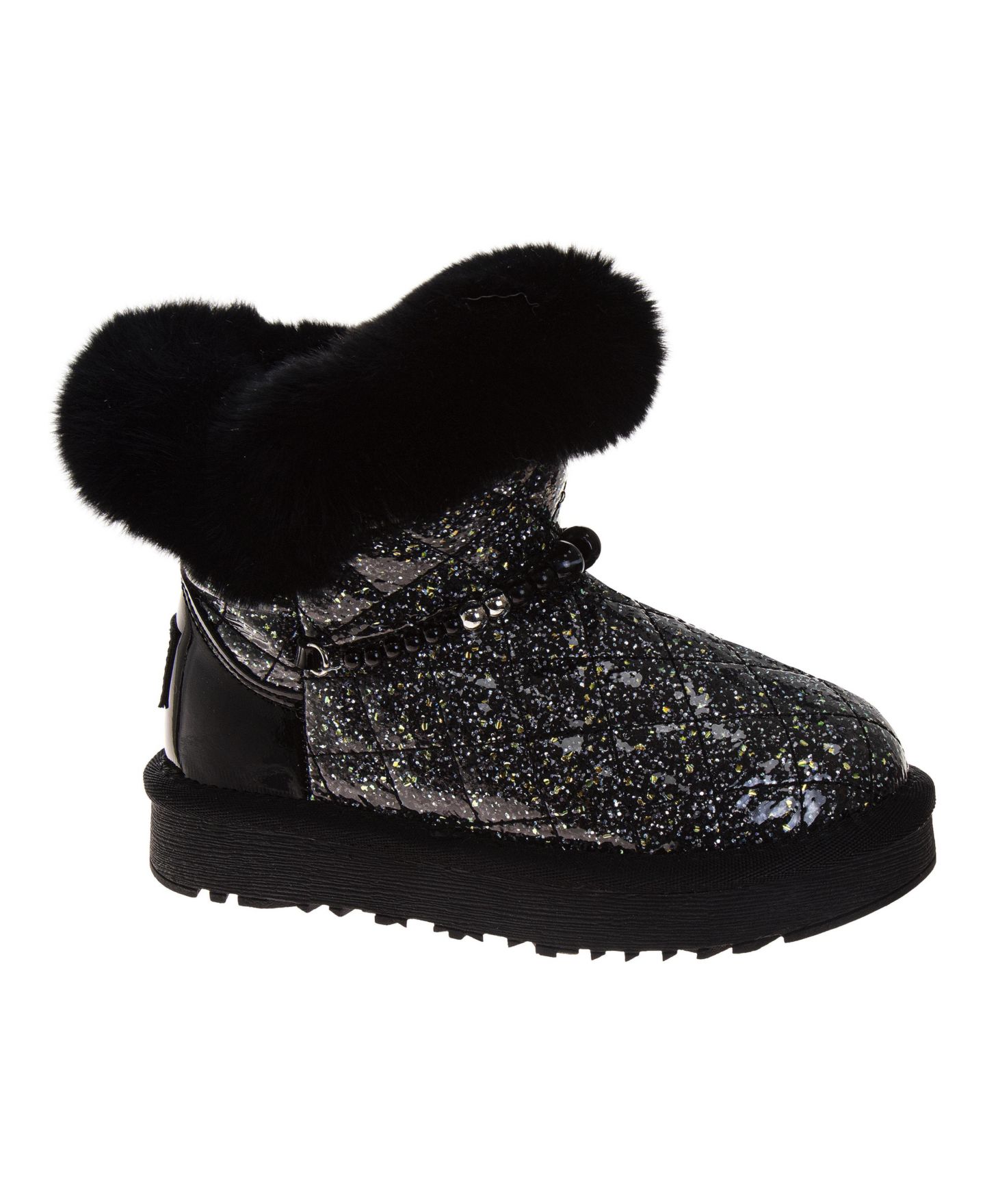Ботинки Badgley Mischka Glitter Faux Fur Winter Boots, Cozy Fashion Ankle Boots with Plush Cuff для девочек, цвет: Чёрный — фото 1