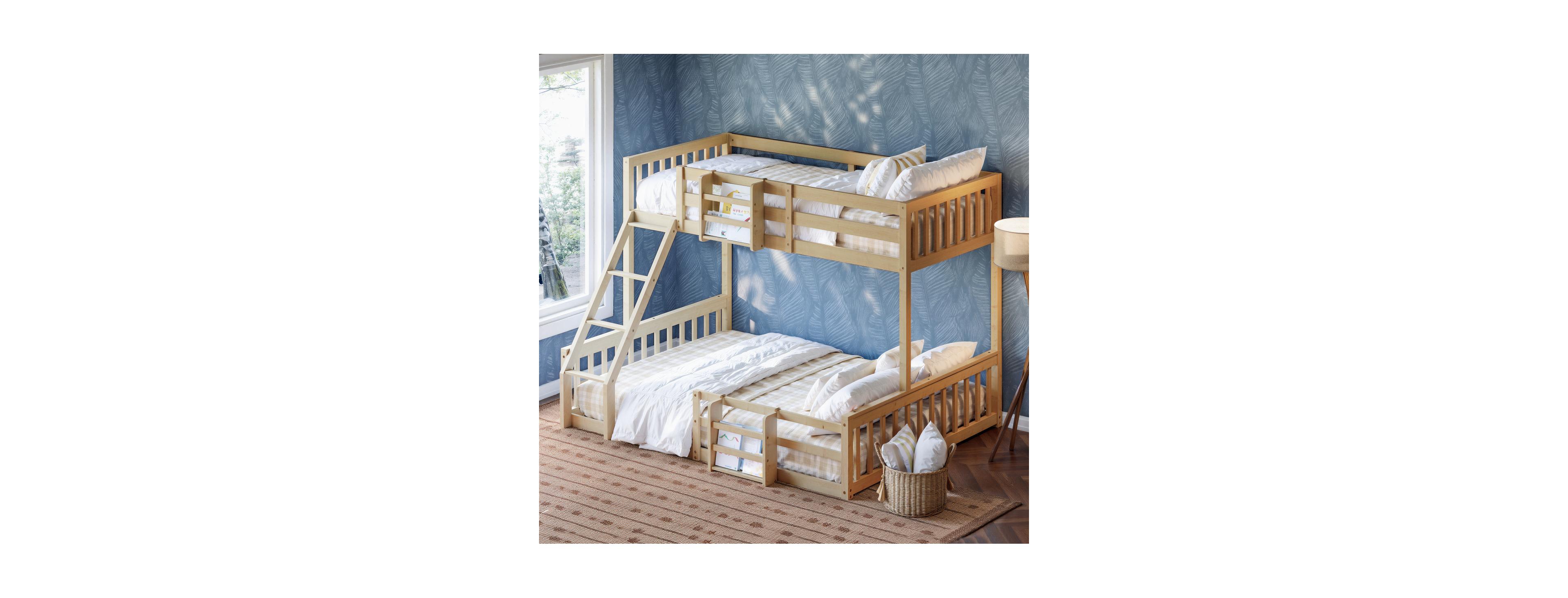 Streamdale Furniture Twin Over Full Floor Bunk Bed with Ladder and Bookshelf