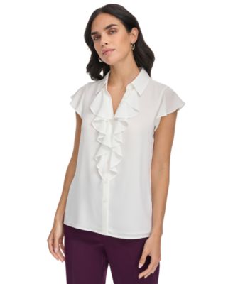 Women's Collared Ruffled Short-Sleeve Blouse
