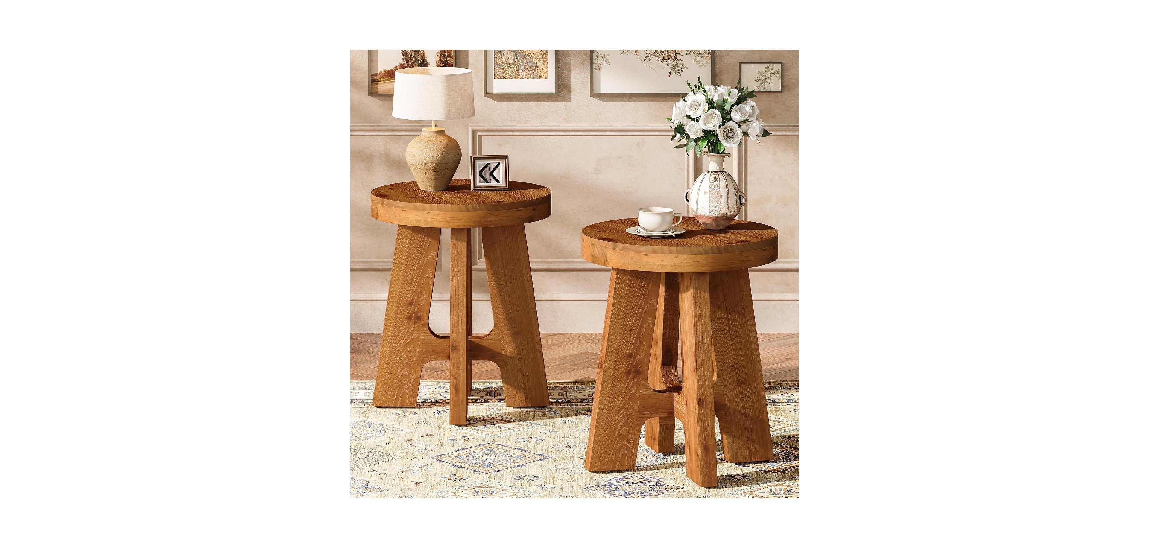 Tribesigns Set of 2 Mid Century Side Table with Heavy-Duty Legs