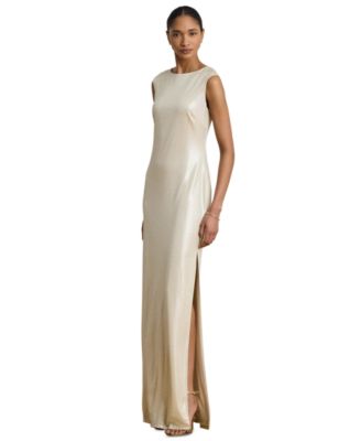 Metallic Jersey Boatneck Gown