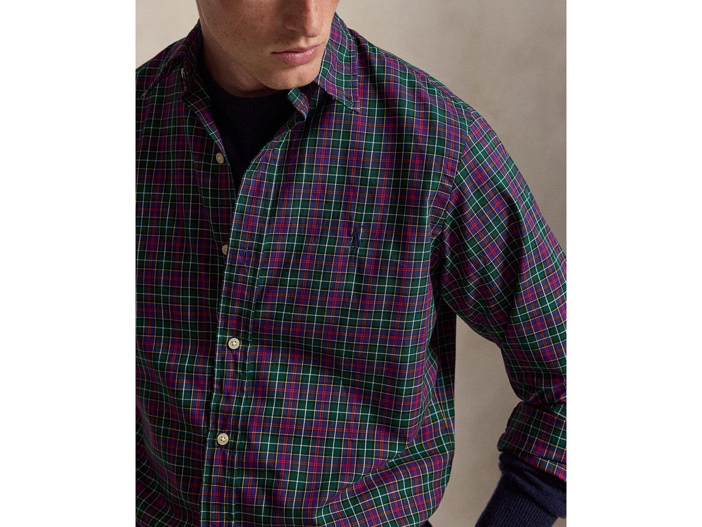 Мужская рубашка Polo Ralph Lauren Classic-Fit Plaid Twill, цвет: Мох фиолетовый — фото 3