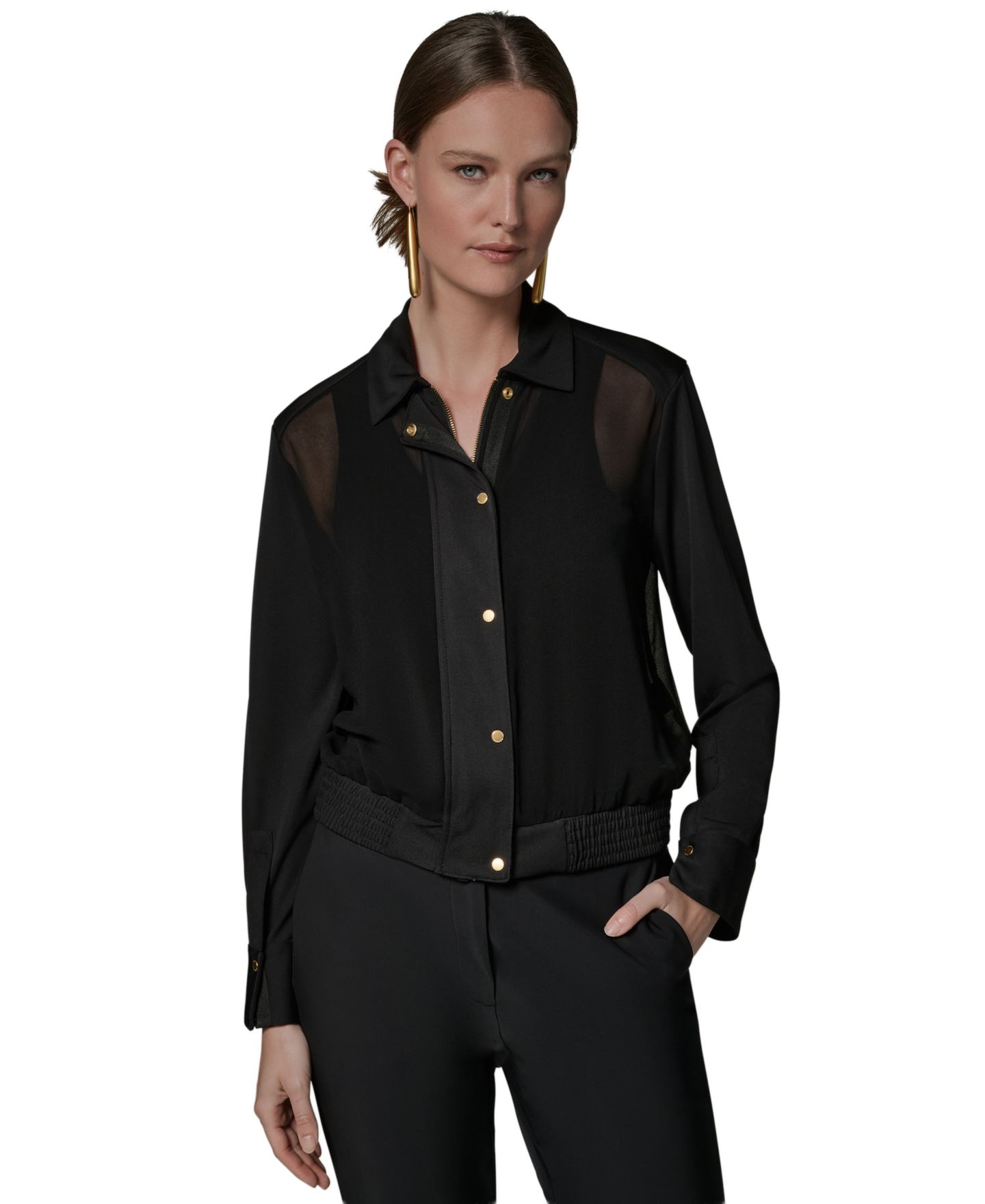 Женская куртка Donna Karan New York Petite Mix Media Zipper, цвет: Чёрный — фото 1