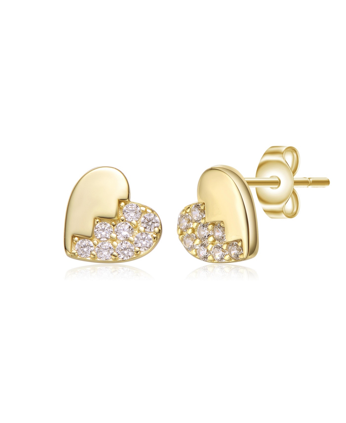 Sterling Silver 14K Gold Plated Clear Cubic Zirconia Heart Stud Butterfly Earrings For Kids - Gold