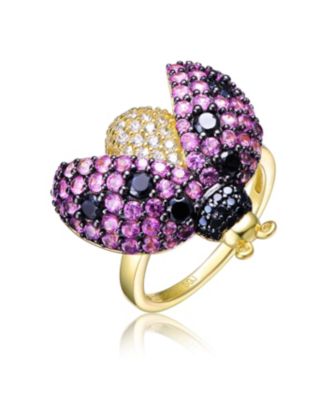 Charming Two-Toned Cubic Zirconia Pave Lady Bug Ring
