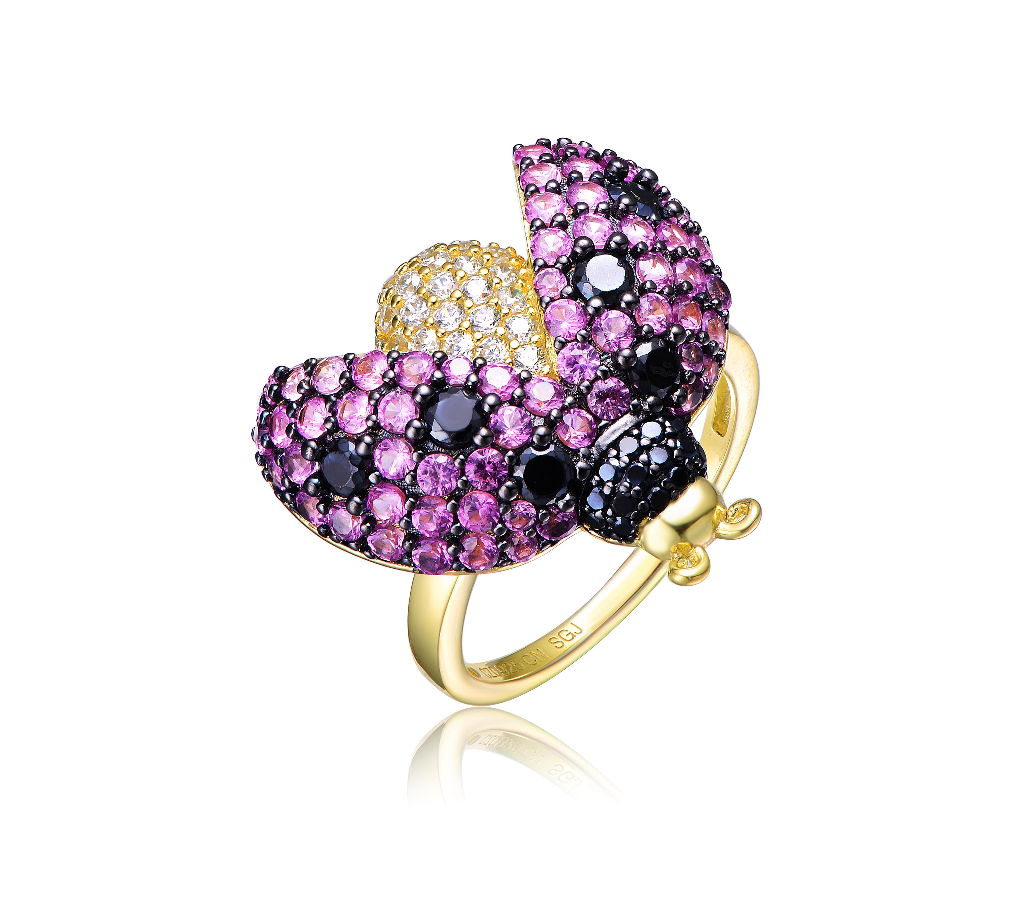 Ra 14K Gold and Black Plated Multi Colored Cubic Zirconia Lady bug Ring