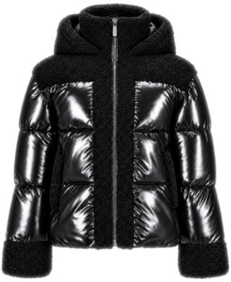 Girls' 6-16 Metallic With Sherpa Hybrid Hooded Jacket