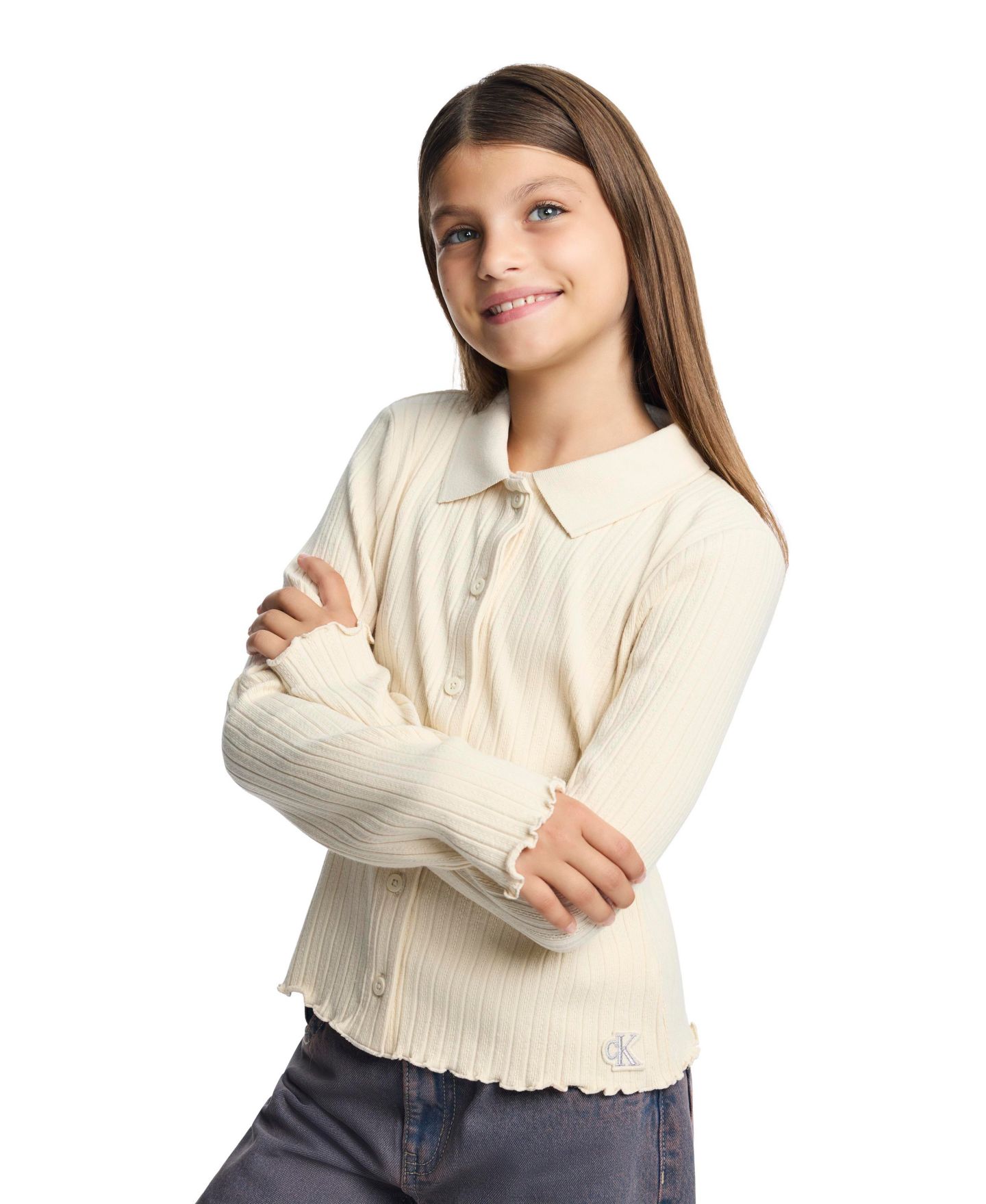 Кардиган Calvin Klein Long-Sleeve Pointelle для девочек, цвет: Turtledove — фото 1