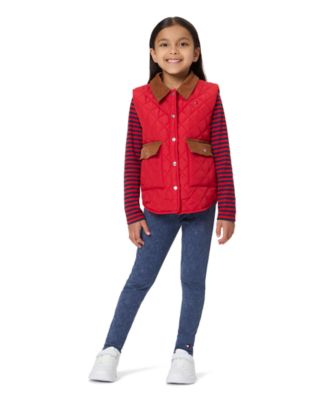 Girls' 4-6x Striped Long-Sleeve Quilted T-Shirt, Vest and Denim Leggings, 3-Piece Set