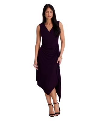 Women's V-Neck Ruched Asymmetrical Midi Dress