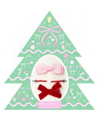 Girls' Christmas Tree Bows and Bracelet Heart Charm, 3-Piece Set