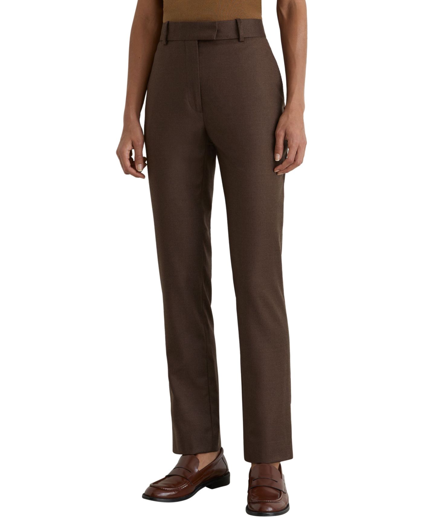 Женские брюки REISS Petite Derby Mid-Rise Straight-Leg Dress Pants, цвет: Мокко коричневый — фото 1