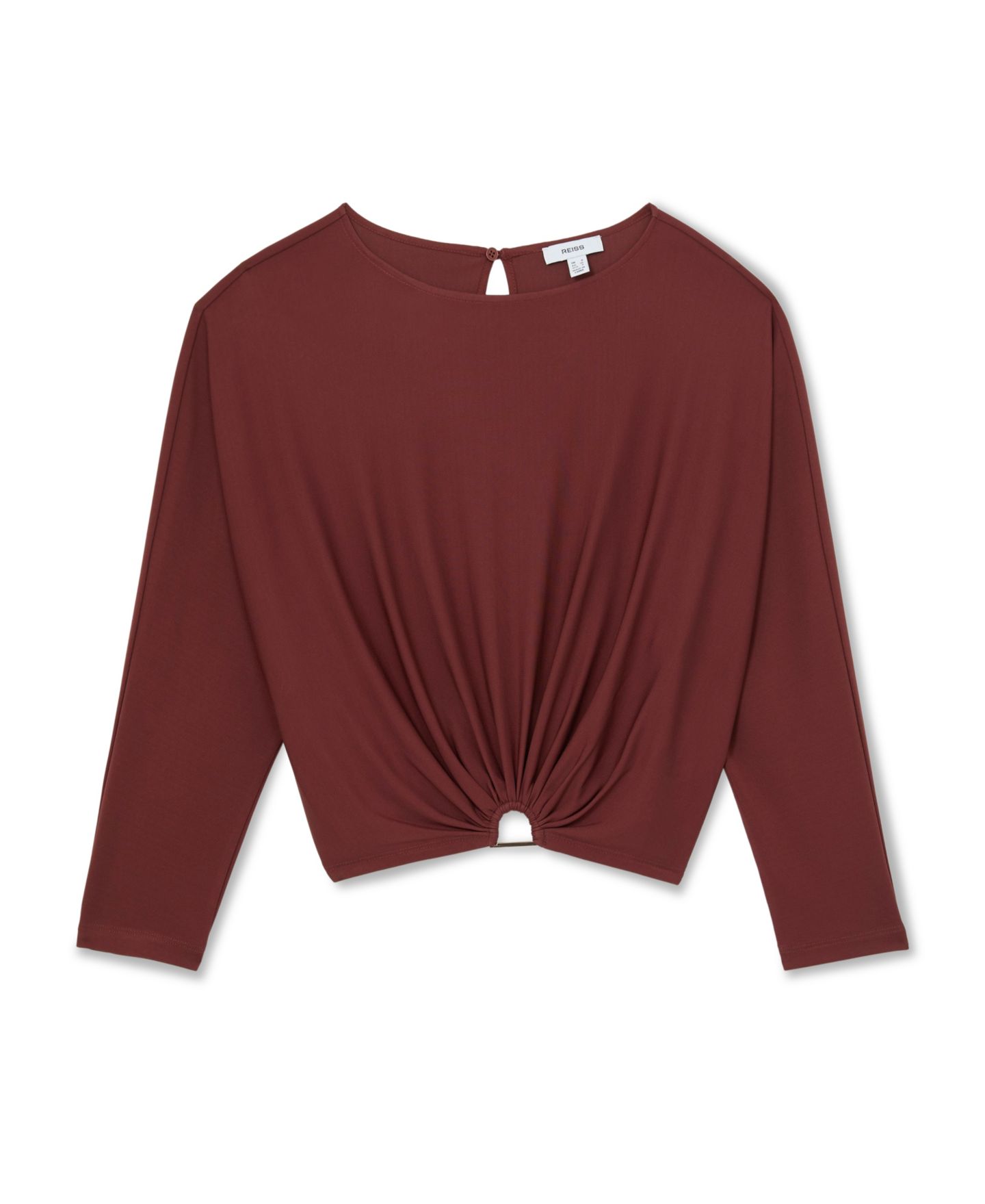 Женский топ REISS Margo 3/4-Sleeve Ruched Crop, цвет: Ржавый оранжевый — фото 5