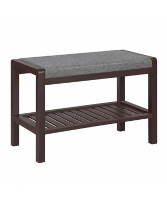 23.6 in Compact Bamboo Shoe Bench with Padded Seat and 350 lb Capacity