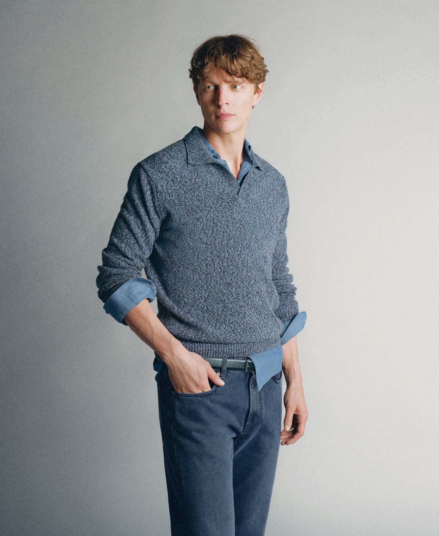 Мужской свитер Mango Polo Cactus Chunky Knit Long-Sleeve, цвет: Индиго синий — фото 3