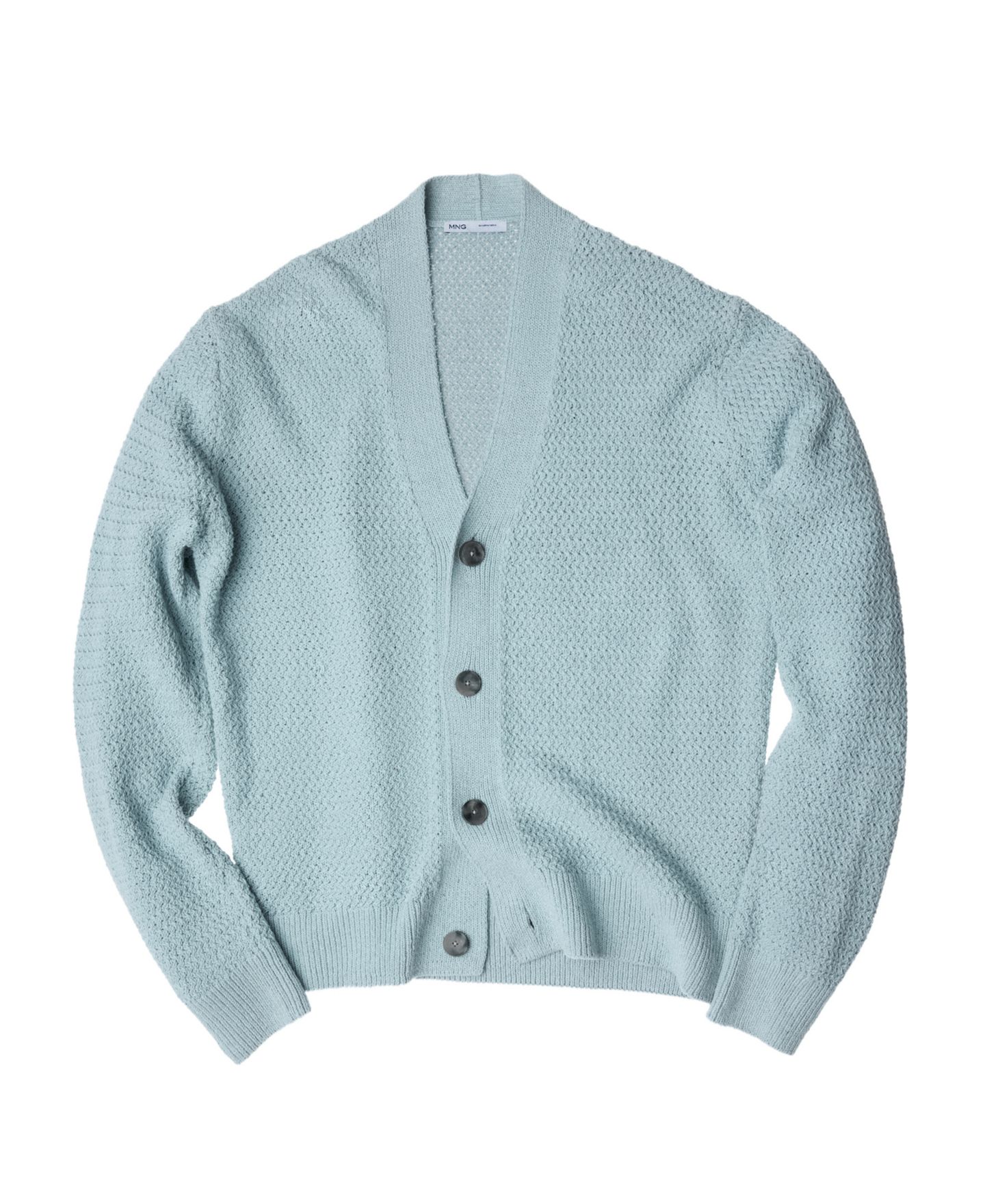 Мужской кардиган Mango Saski V-Neck Straight-Fit Long-Sleeve, цвет: Небесно-голубой — фото 1