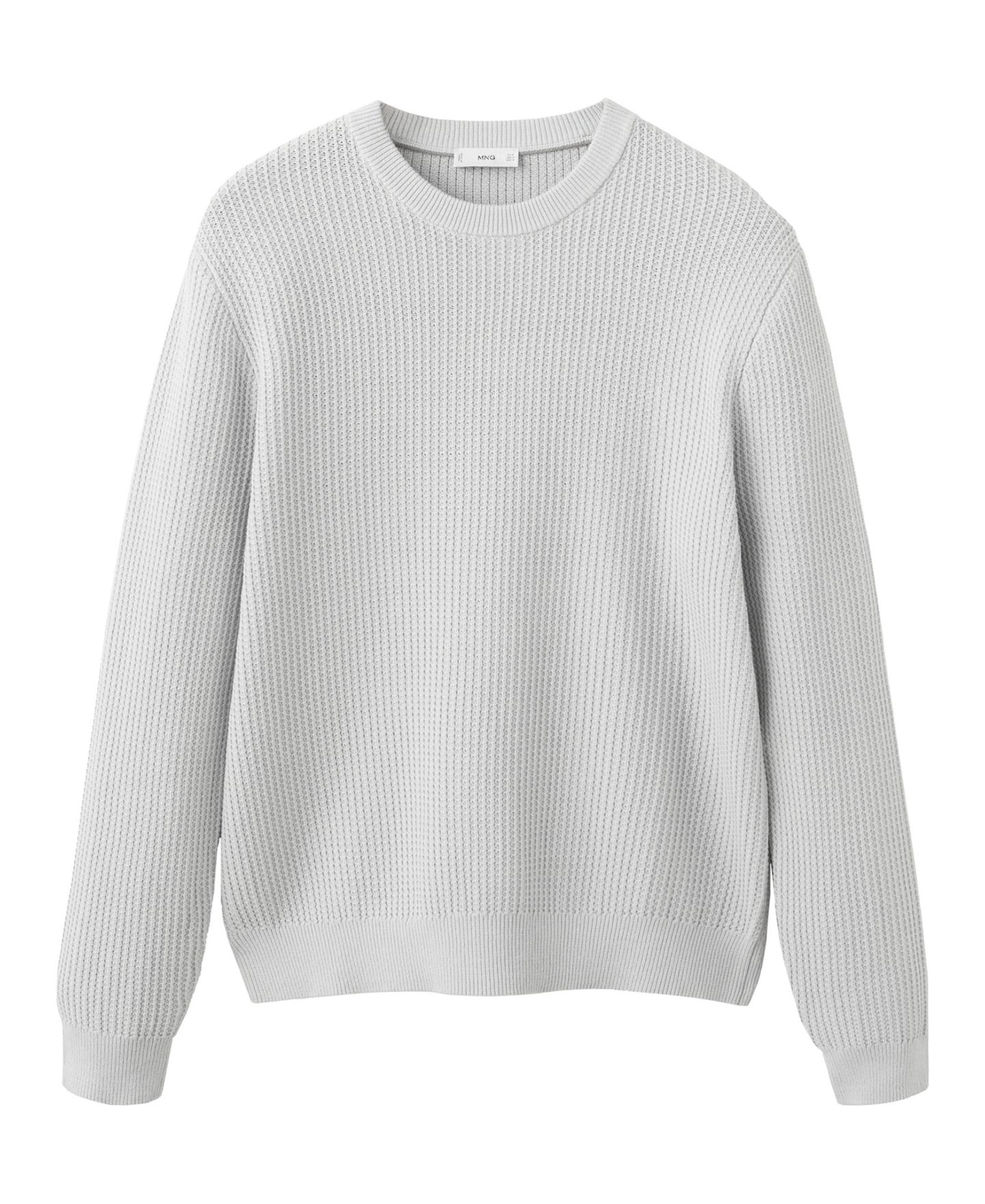 Мужской свитер Mango Bilbo Cotton Crewneck Ribbed, цвет: Ледяной серый — фото 1