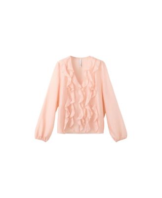 Women's V-Neck Long-Sleeve Ruffled Blouse