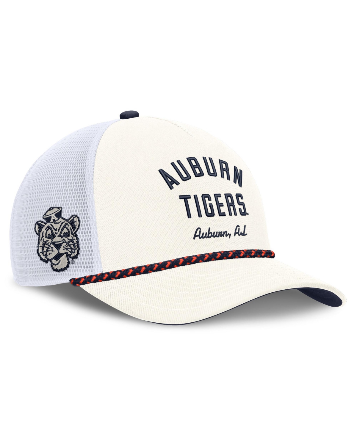 Nike Men's and Women's White Auburn Tigers Mascot Rope Trucker Adjustable Hat - White, Navy