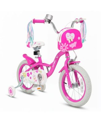 Girls Bike 14" Wheel with Training Wheels, Front Basket Bicycle, 110 lbs Capacity, Ages 3-8