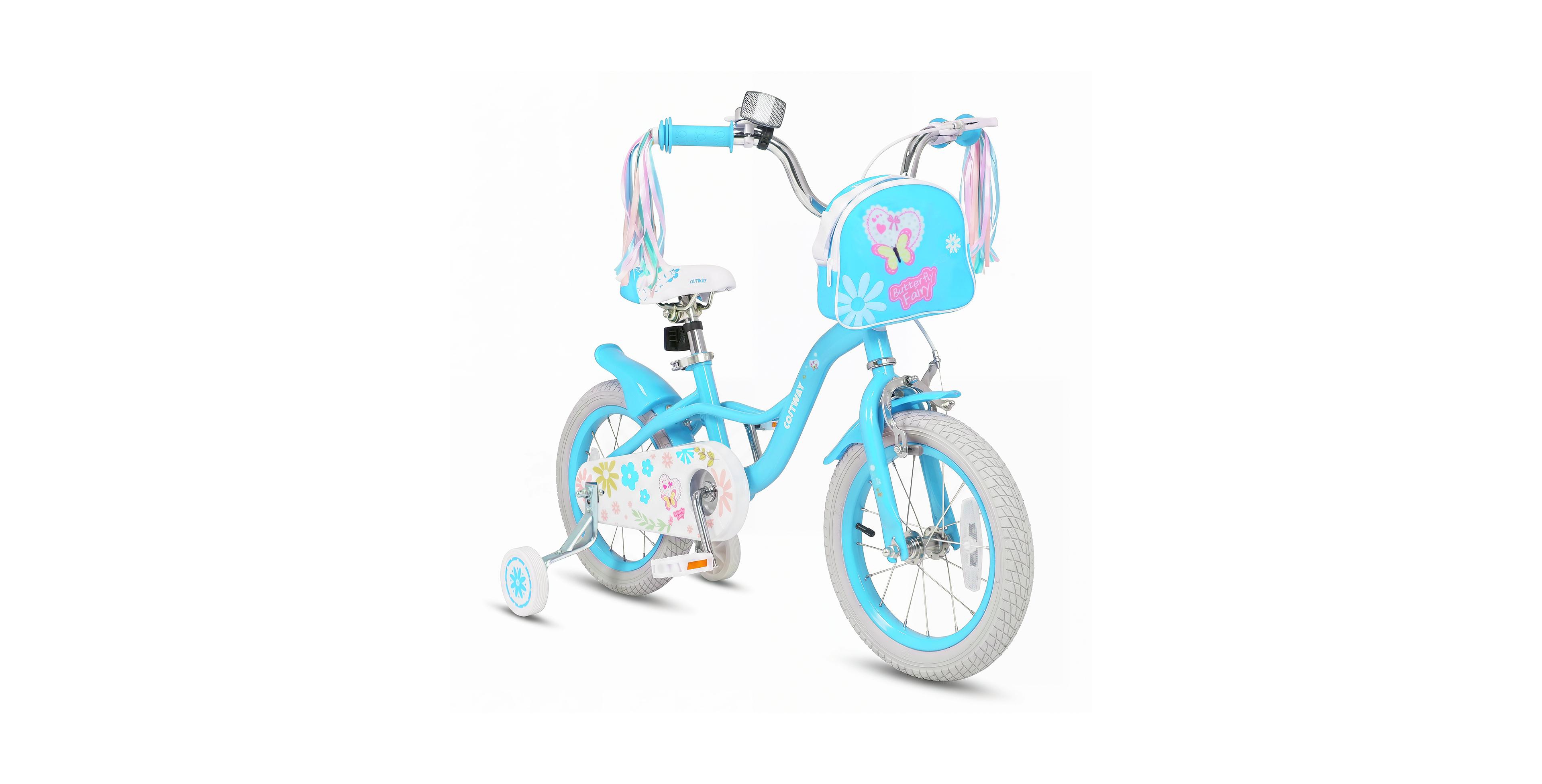 Costway Girls Bike 14" Wheel with Training Wheels, Front Basket Bicycle, 110 lbs Capacity, Ages 3-8