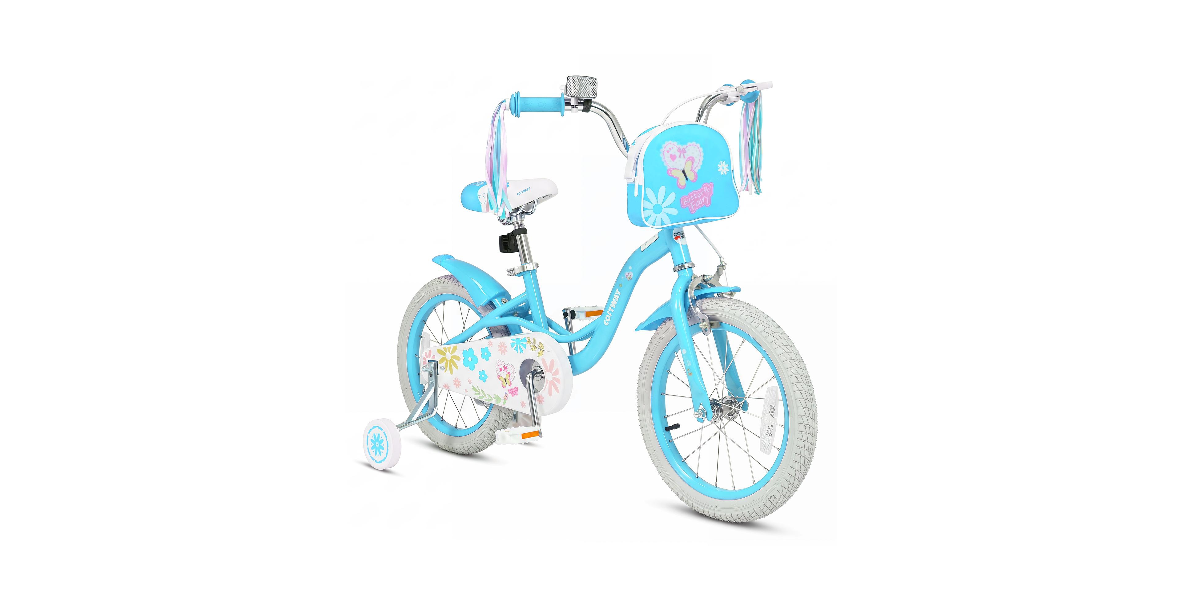 Costway Girls Bike with Front Bag 16" Training Wheels Bike, 110 lbs Capacity, Ages 3-8