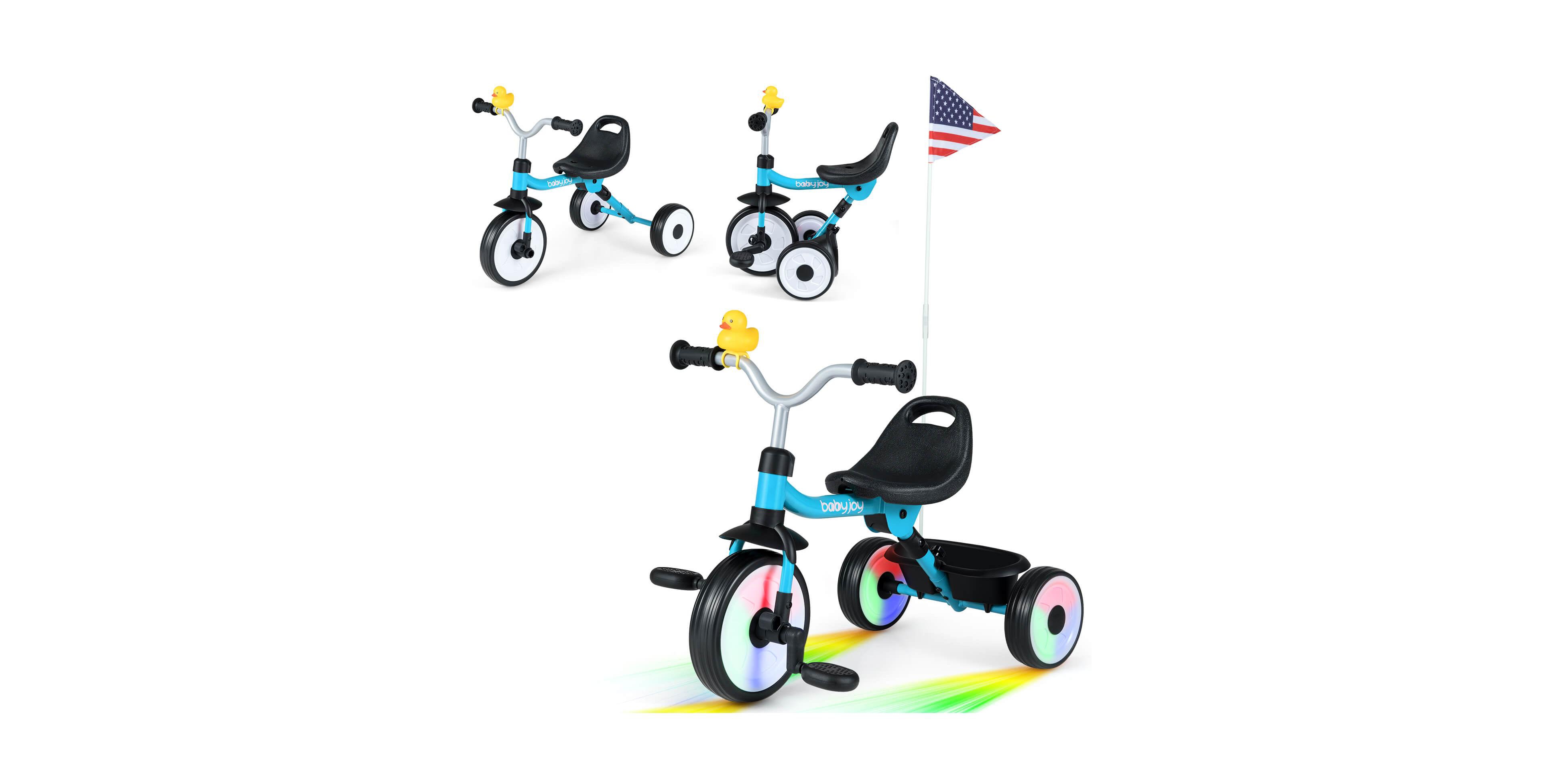 Costway 3 1 Kids Tricycle with Lighted Wheels Folding Toddler Trike and Adjustable Seat Ride On Ages to Years