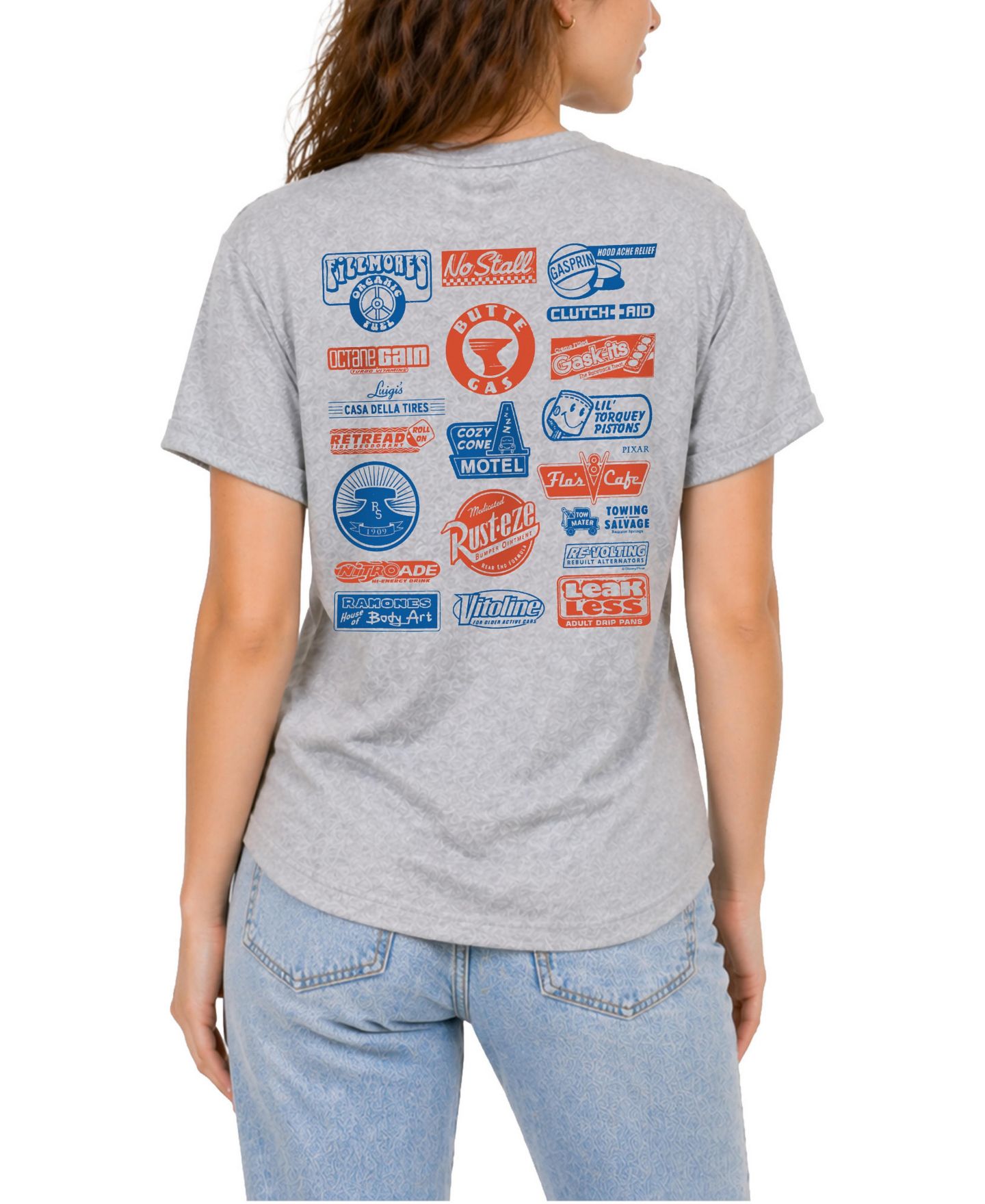 Женская футболка Cars Piston Cup Sponsors Graphic Crewneck, цвет: Меланжевый серый — фото 2