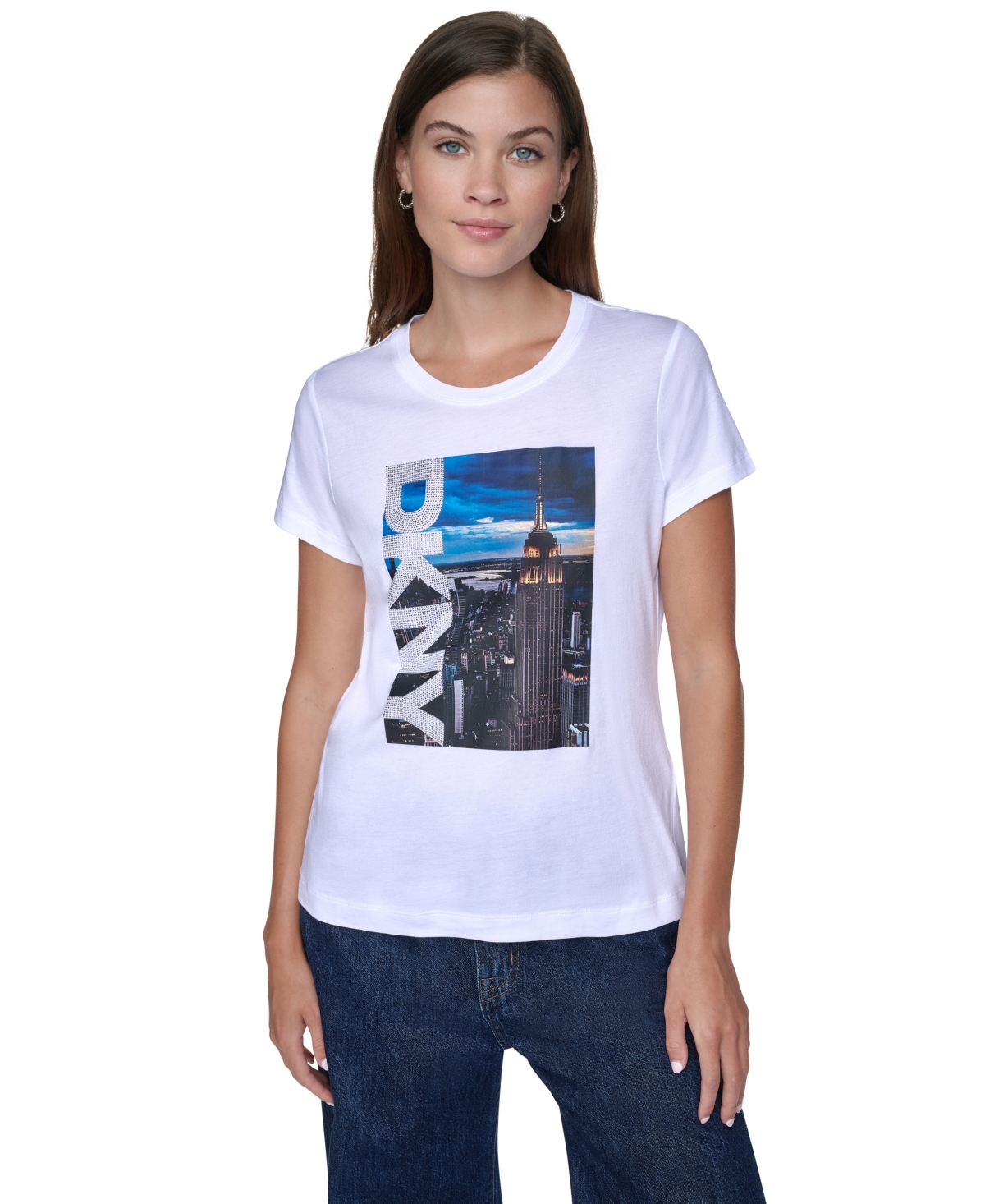 Dkny Jeans Petite Manhattan Logo Graphic Crewneck Short-Sleeve T-Shirt - White/Manhattan Combo