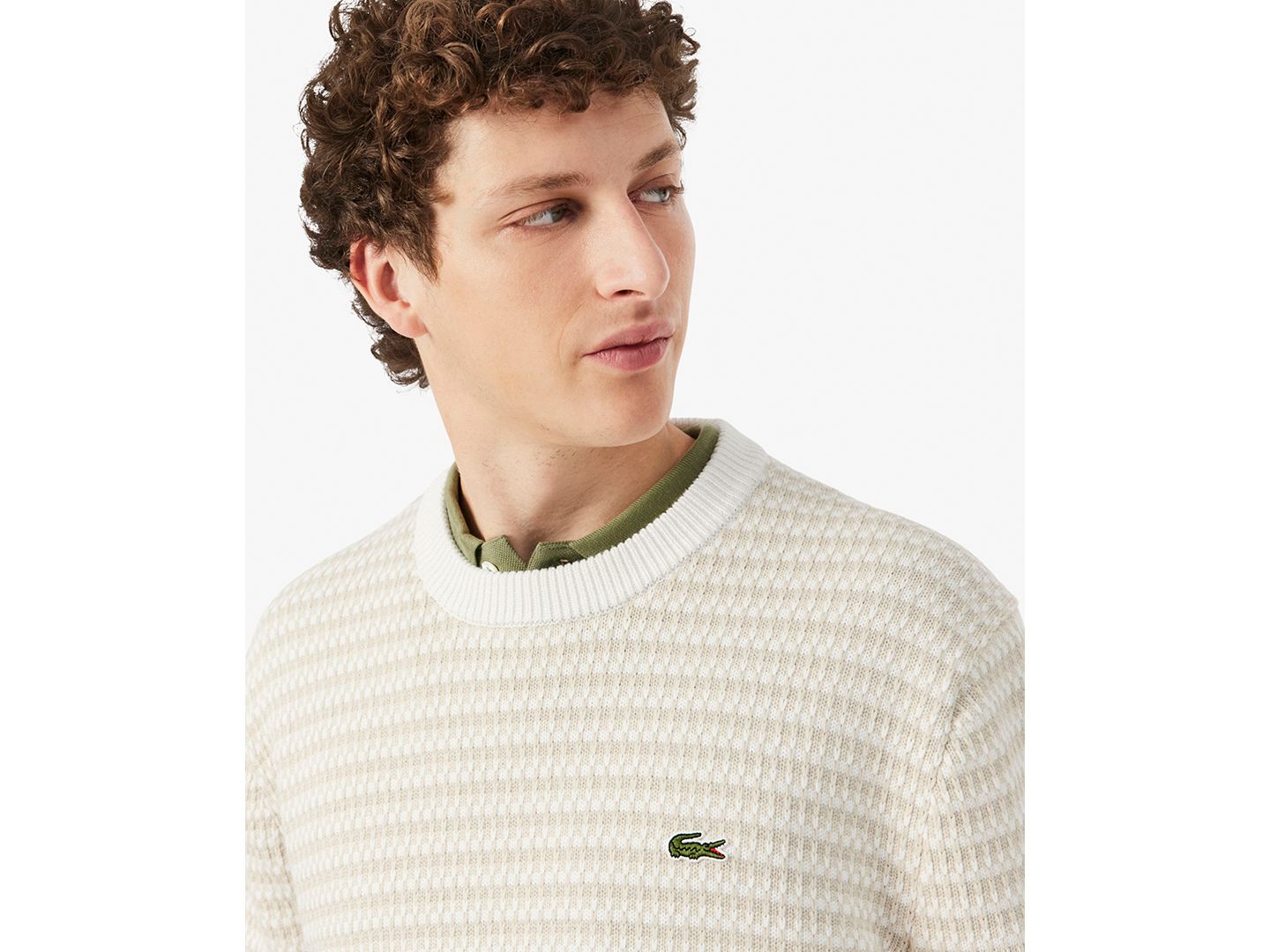 Мужской свитер Lacoste Striped Crewneck Pullover, цвет: Белый — фото 2