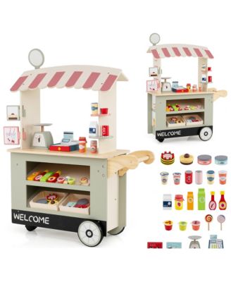 Pretend Food Cart with POS Register and Scale 30-Piece Playset, Ages 3+