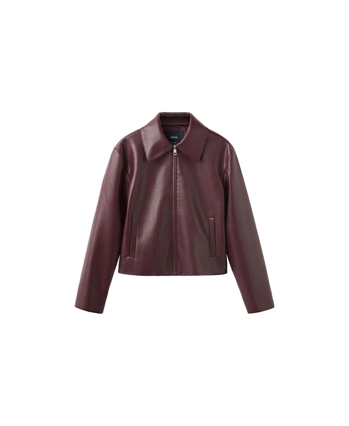Mango Women's Faux Leather Zip-Up Jacket - Burgundy