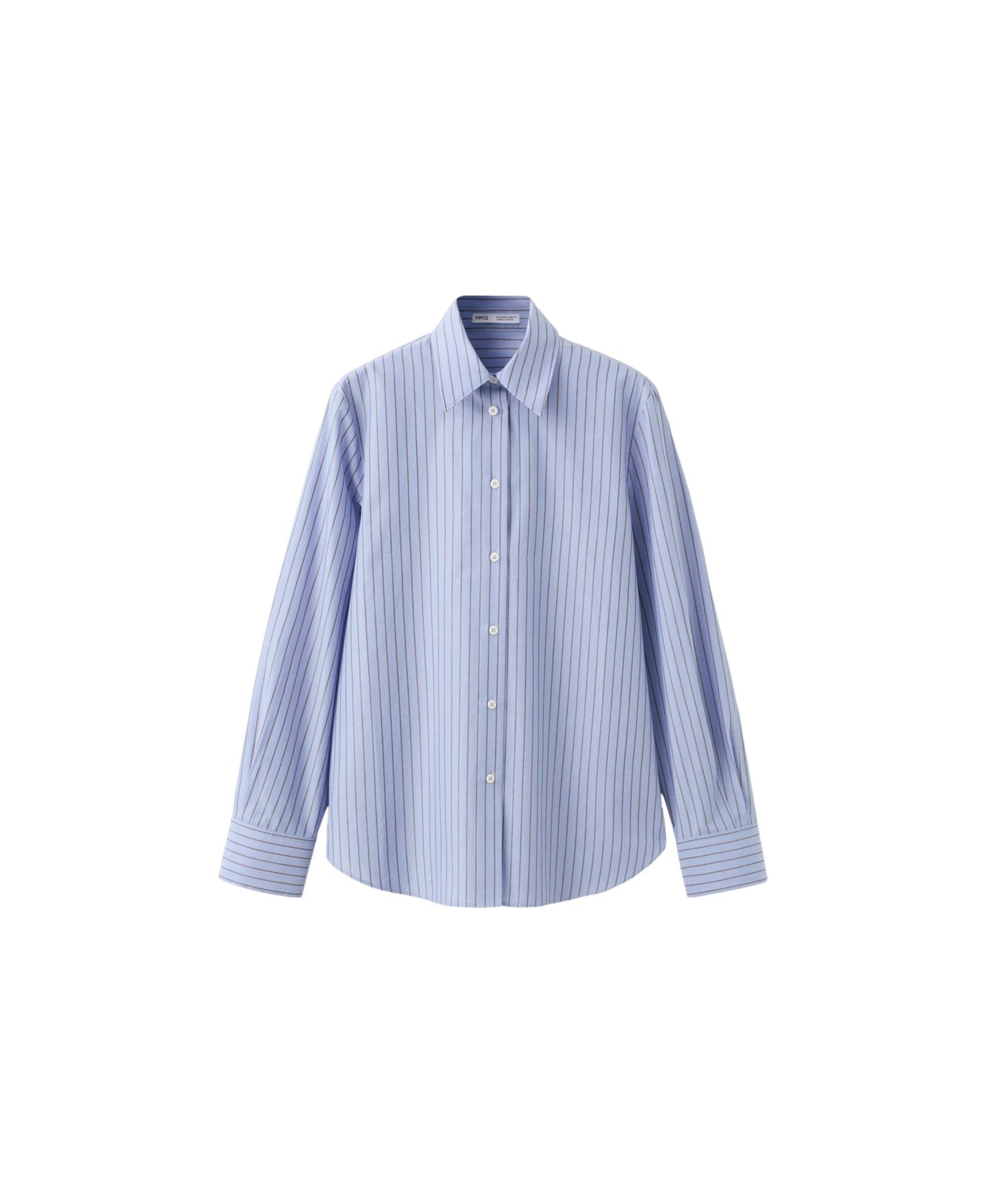 Женская рубашка Mango Pinstripe Button-Up, цвет: Синий — фото 1