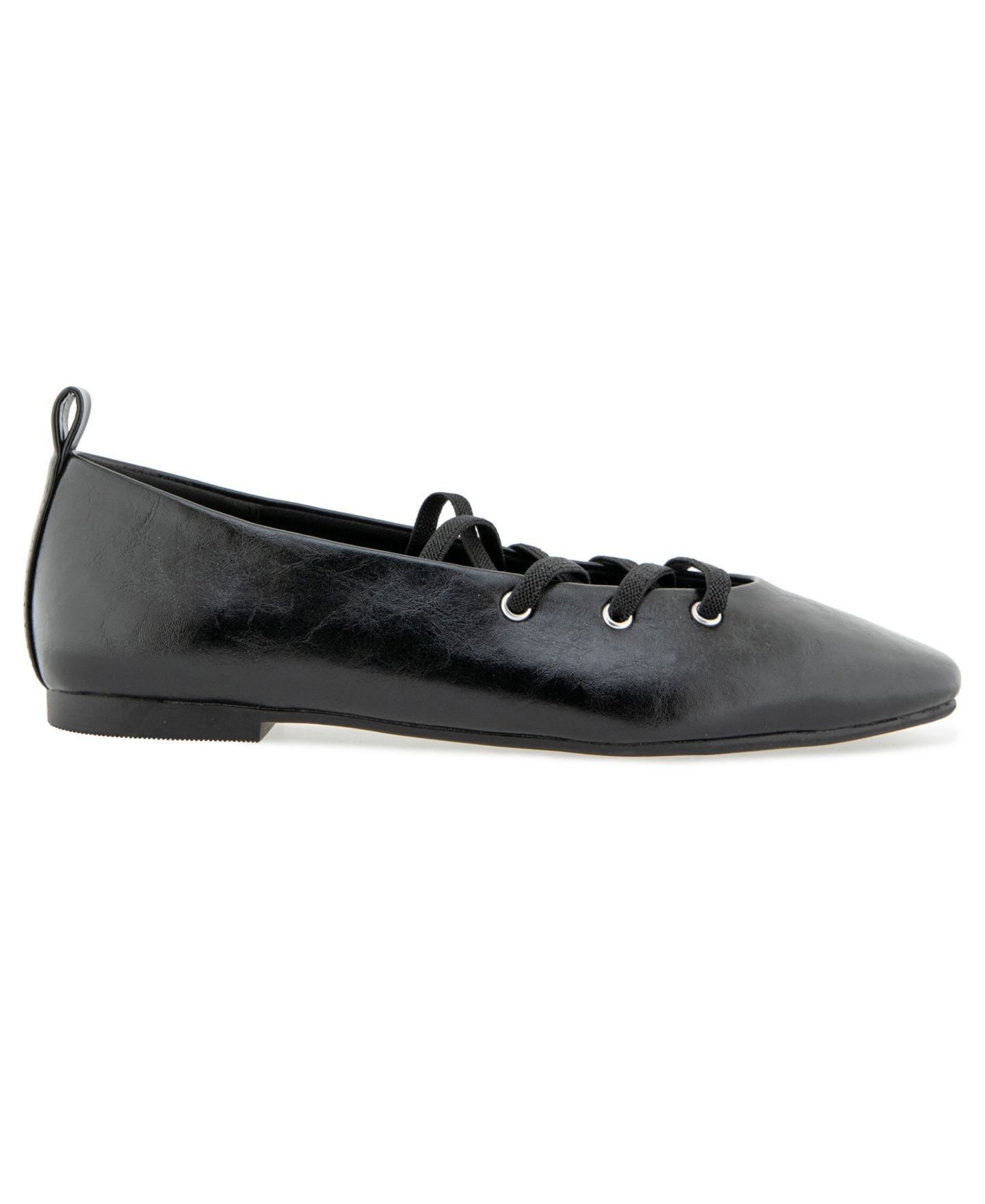 Женские балетки Kenneth Cole Reaction Maxima Square Toe Lace-Up Faux Leather Ballet, цвет: Чёрный — фото 2