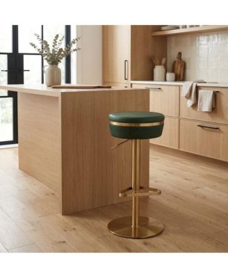Malachite Green and Gold Adjustable Bar Stool with Fiber-Wrapped Foam Seat