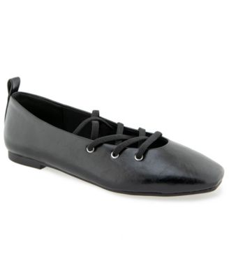 Women's Maxima Square Toe Lace-Up Faux Leather Ballet Flats