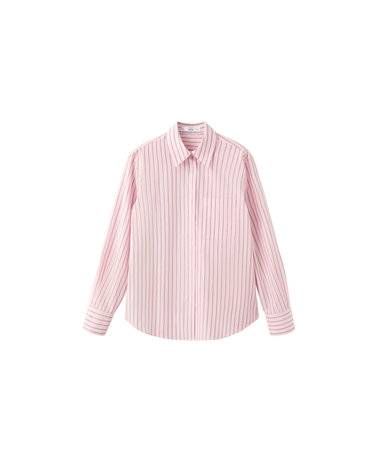 Женская рубашка Mango Collared Long-Sleeve Striped, цвет: Розовый — фото 1