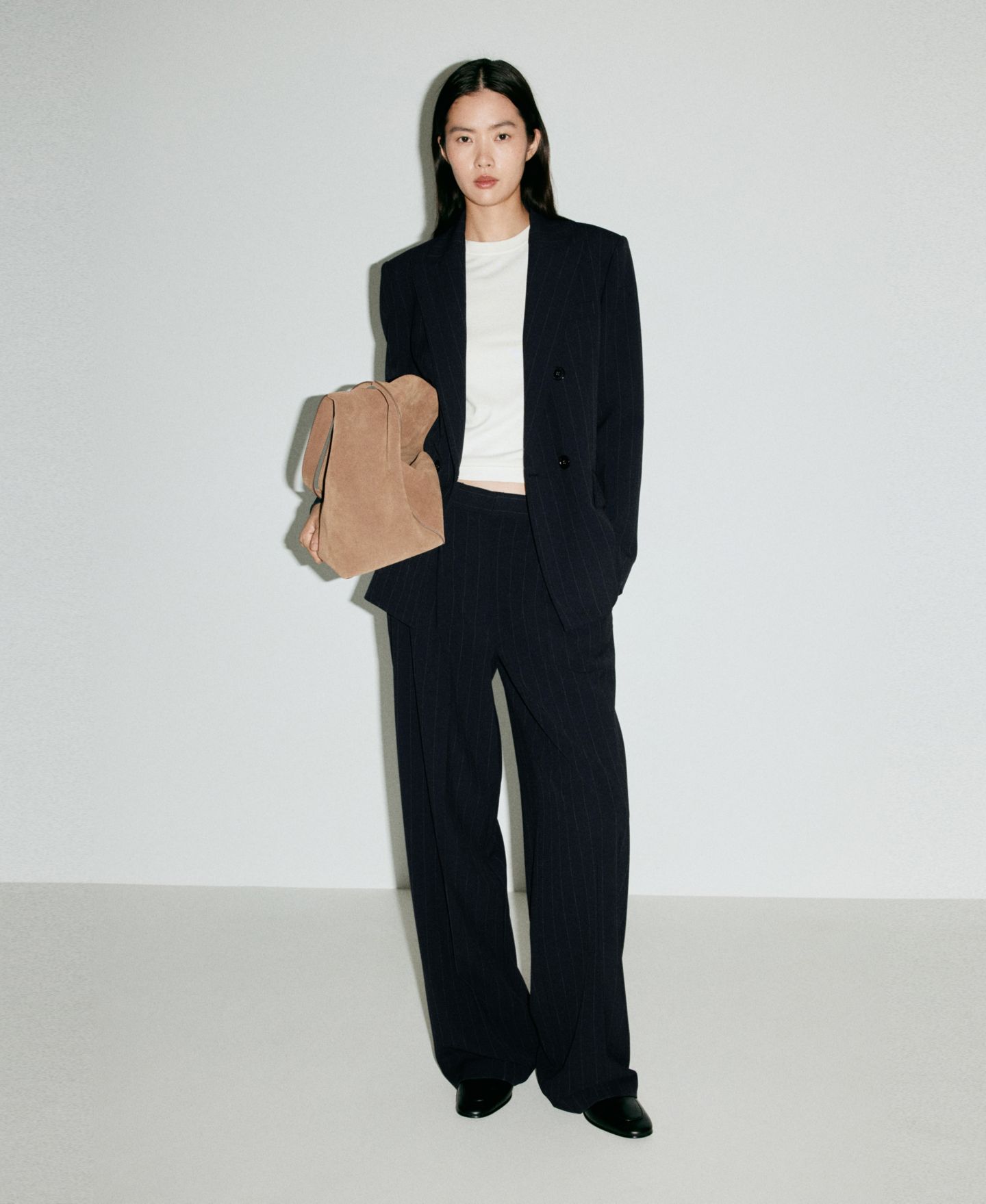 Женские брюки Mango Pinstripe Pleated Straight-Leg, цвет: Тёмно-синий — фото 2