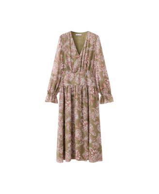 Women's Long-Sleeve A-Line Floral Dress