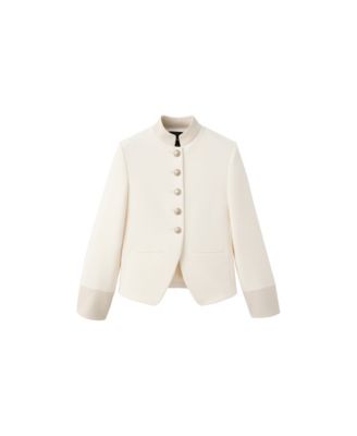Women's Jewel-Button Strip Collar Funnel Neck Straight Fit Jacket
