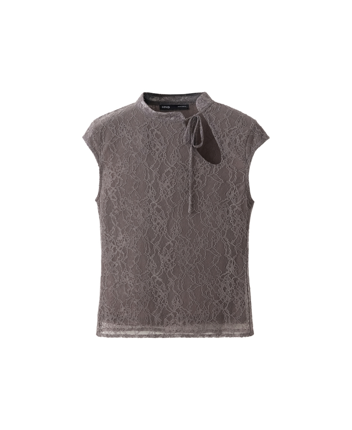 Mango Women's Floral-Print Bow Lace Top - Gray