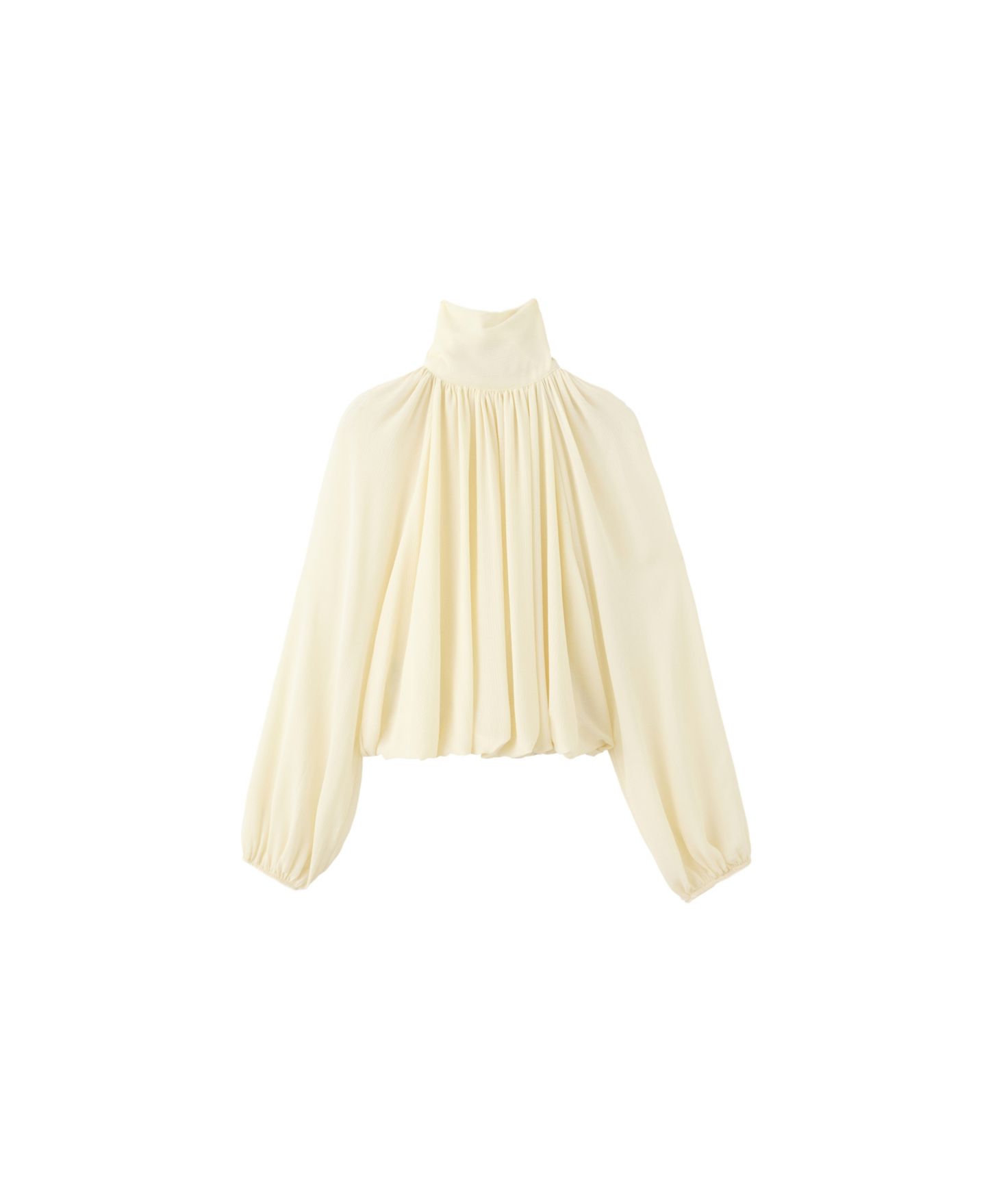 Женская блузка Mango Nube Puffed-Sleeve Mock-Neck Ruched, цвет: Молочный белый — фото 1