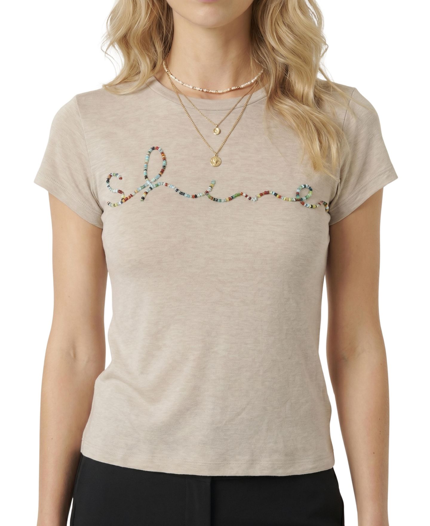 Женская футболка Modenaire Beaded Crewneck Short-Sleeve, цвет: Серый — фото 1