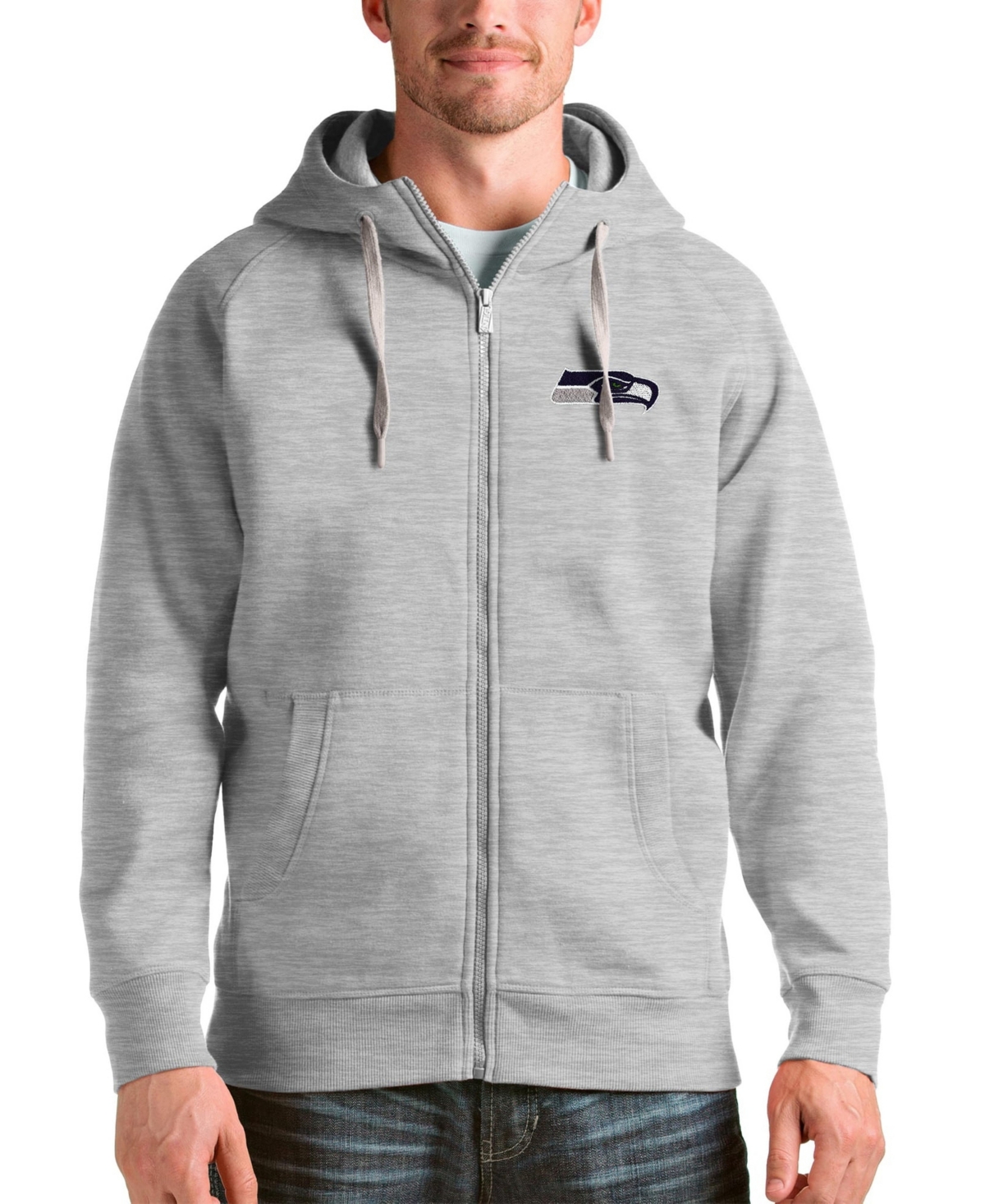 Antigua Men's Heather Gray Seattle Seahawks Victory Full-Zip Hoodie - Heather Gray