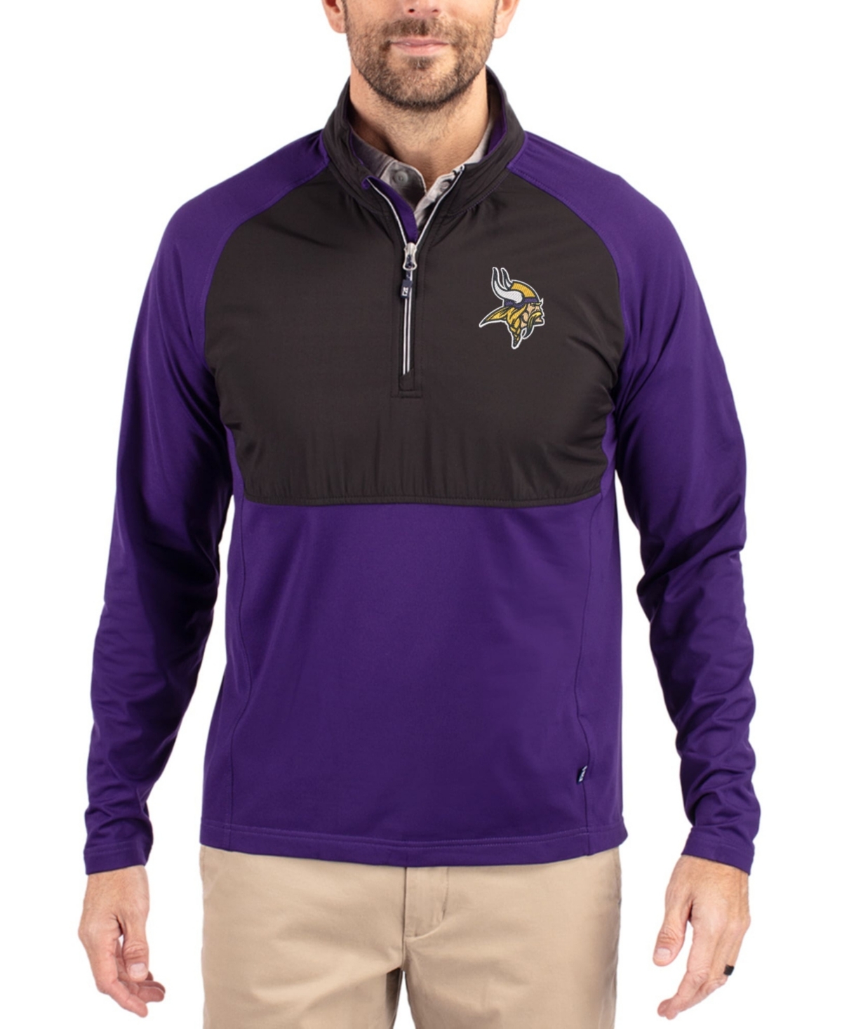 Cutter & Buck Men's Black/Purple Minnesota Vikings Adapt Eco Knit Hybrid d Quarter-Zip Raglan Jacket - Purple, Black